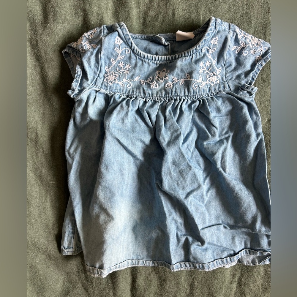 Gap Blue Embroidered denim baby dress